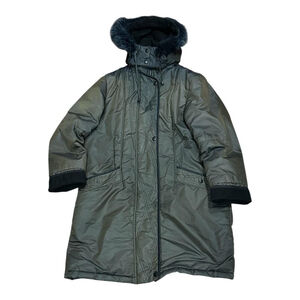 Fen Nelli Coat Womens 11/12 Green Hooded Faux Fur Trim Long Winter Parka